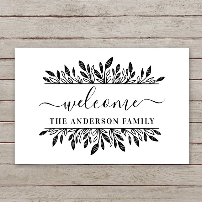 Rustic Botanical Family Name Welcome Doormat (Creator Uploaded)