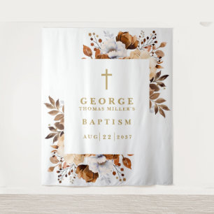 Rustic Botanical Floral Baptism Photo Backdrop Tapestry