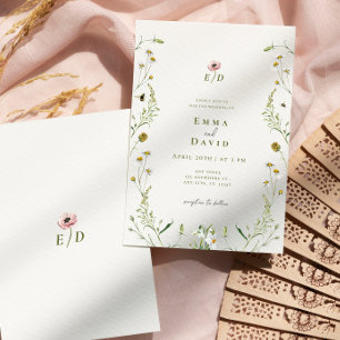 Rustic botanical Flowers bees Wedding Invitation