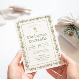 Rustic Botanical Green Christmas Party Invitation