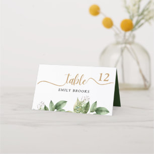 Rustic Botanical Green & Gold Foliage Wedding Place Card