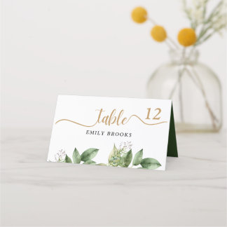 Rustic Botanical Green & Gold Foliage Wedding Place Card