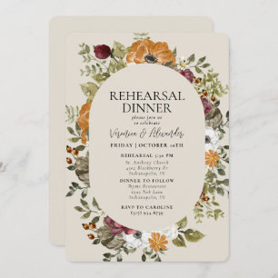 Rustic Botanical Green Ivory  Rehearsal Dinner Invitation
