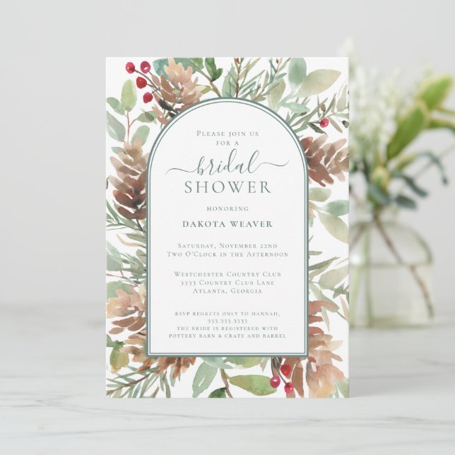 Rustic Botanical Greenery Arch Bridal Shower Invitation (Standing Front)