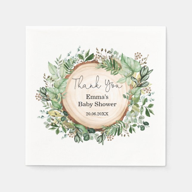 Rustic Botanical  Greenery Baby Shower Neutral Napkin (Front)