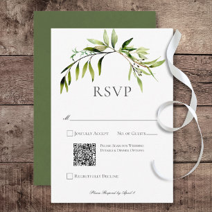 Rustic Botanical Greenery Bough Wedding QR Code RSVP Card