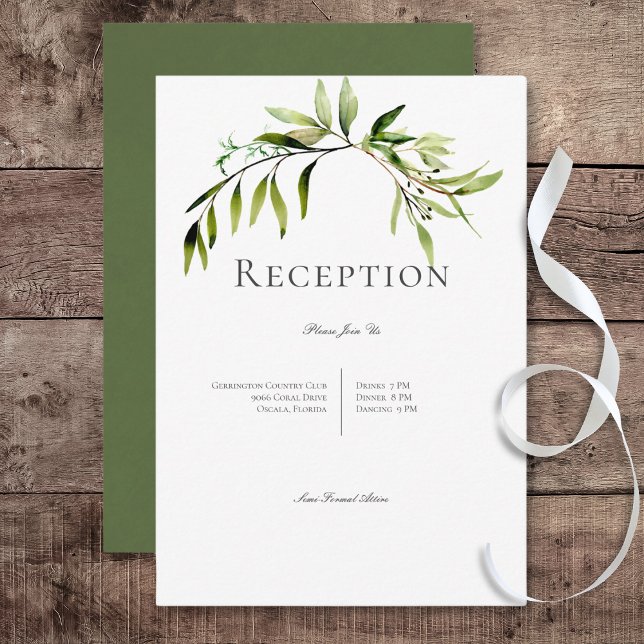 Rustic Botanical Greenery Bough Wedding Reception Enclosure Card (Rustic Botanical Greenery Bough Wedding Reception Card)