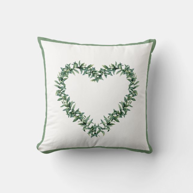 Rustic Botanical Greenery Leaf Simple Wreath Green Cushion (Front)
