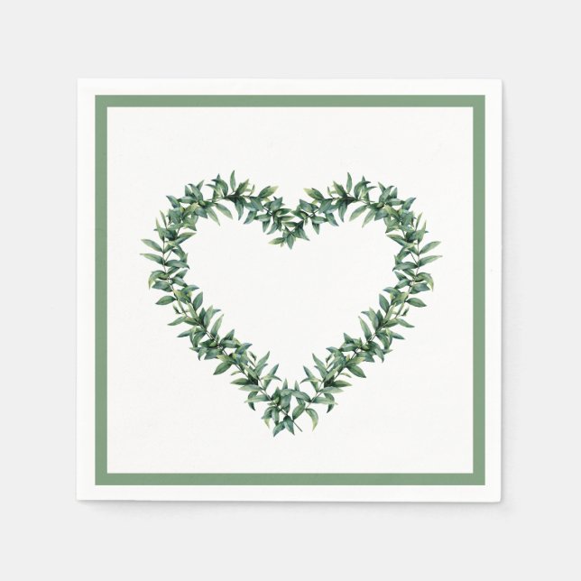 Rustic Botanical Greenery Leaf Simple Wreath Napkin (Front)