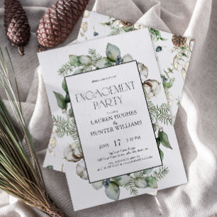 Rustic Botanical Greenery Winter Engagement Party Invitation
