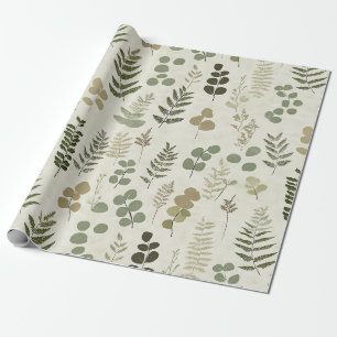 Rustic Botanical Leaf in Earthy Brown and Olive Wrapping Paper