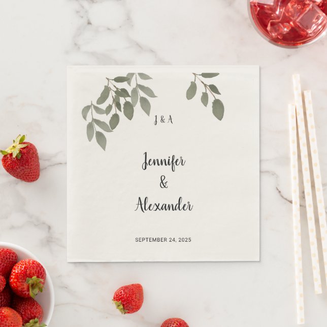  Rustic botanical leaves monogram wedding Napkin (Insitu)