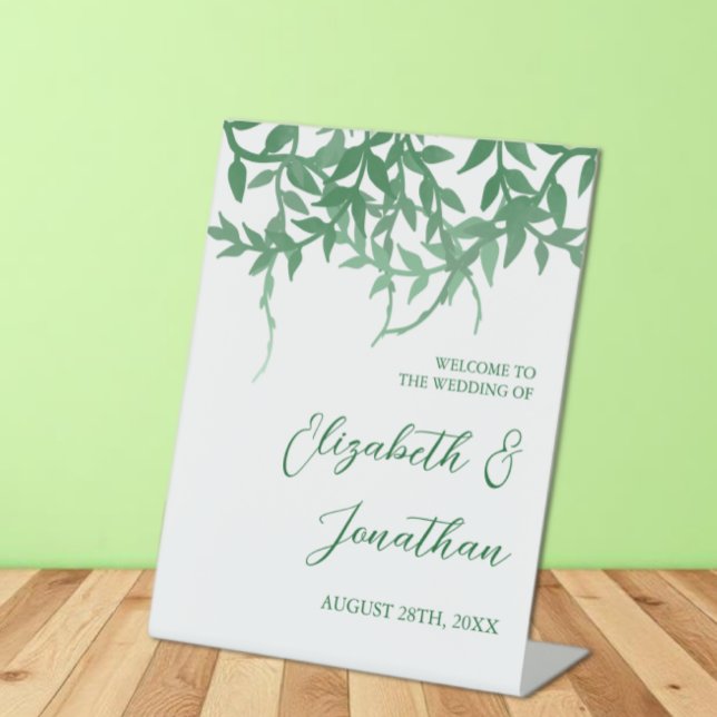 Rustic Botanical Leaves Wedding Pedestal Sign (Creator Uploaded)