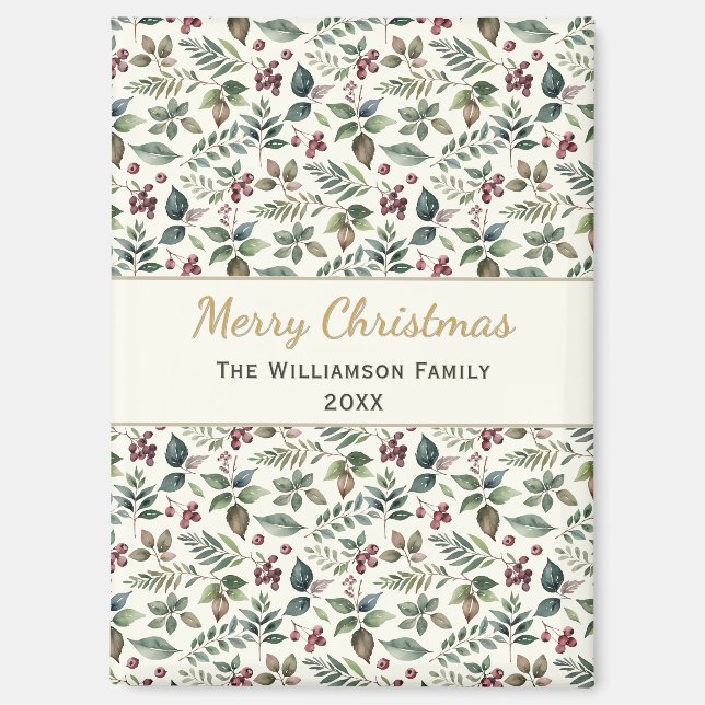 Rustic Botanical Merry Christmas Custom Magnet (Front)