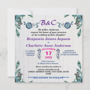 Rustic Botanical Monogram Customised Wedding Invitation