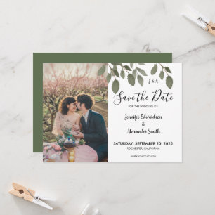 Rustic botanical monogram photo Save the Date Invitation