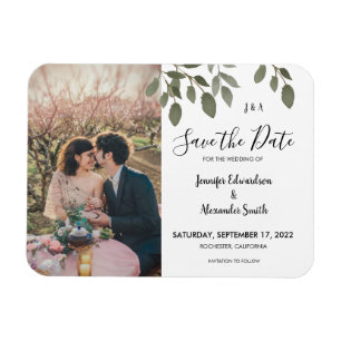 Rustic botanical monogram photo Save the Date Magnet