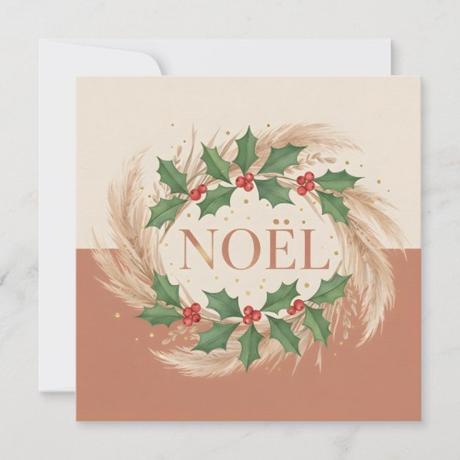 Rustic Botanical Noel Christmas Holiday Card (Front)