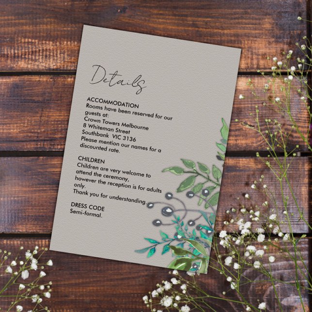 Rustic Botanical Pale Grey Wedding Details Enclosure Card (Creator Uploaded)