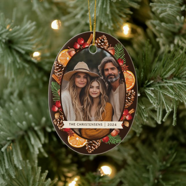 Rustic Botanical Pinecones Pine Photo Ceramic Ornament (Tree)