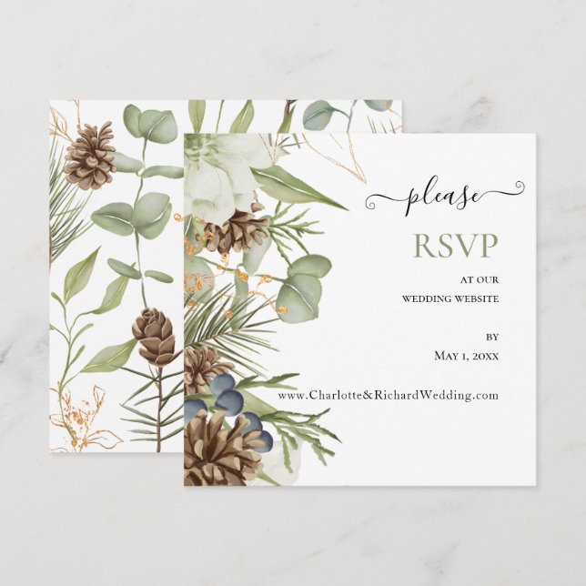 Rustic Botanical Pinecones Wedding Website RSVP   (Front/Back)