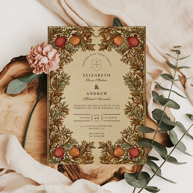 Rustic Botanical Pomegranate Wedding Invitation (Creator Uploaded)