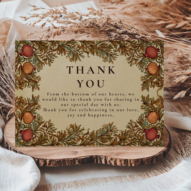 Rustic Botanical Pomegranate Wedding Thank You Card (Creator Uploaded)