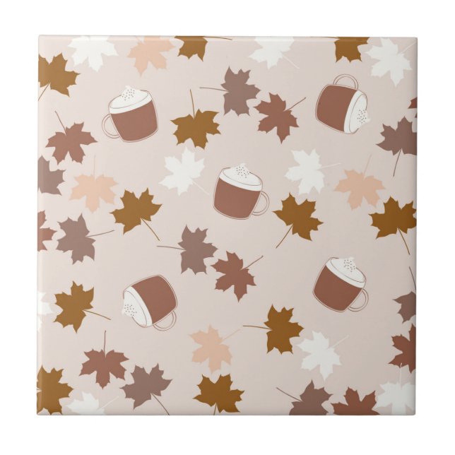 Rustic Botanical Pumpkin Spice Maple Leaf Pattern Ceramic Tile (Front)