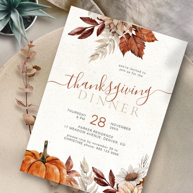 Rustic botanical pumpkin Thanksgiving dinner Invitation (Creator Uploaded)