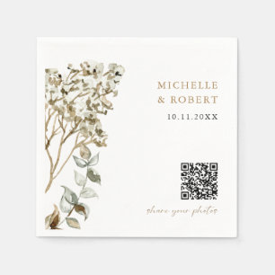 Rustic Botanical QR Code Share your Photos Wedding Napkin