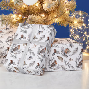 Rustic Botanical Robin Christmas Wrapping Paper