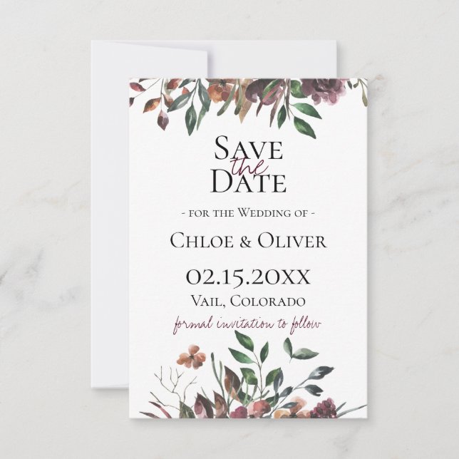Rustic Botanical Save The Date Announcement (Front)