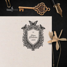 Rustic Botanical Shield Ex Libris Bookplate Stamp