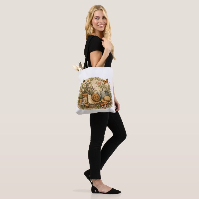 Rustic Botanical Snail Tote Bag for Garden Lovers (On Model)