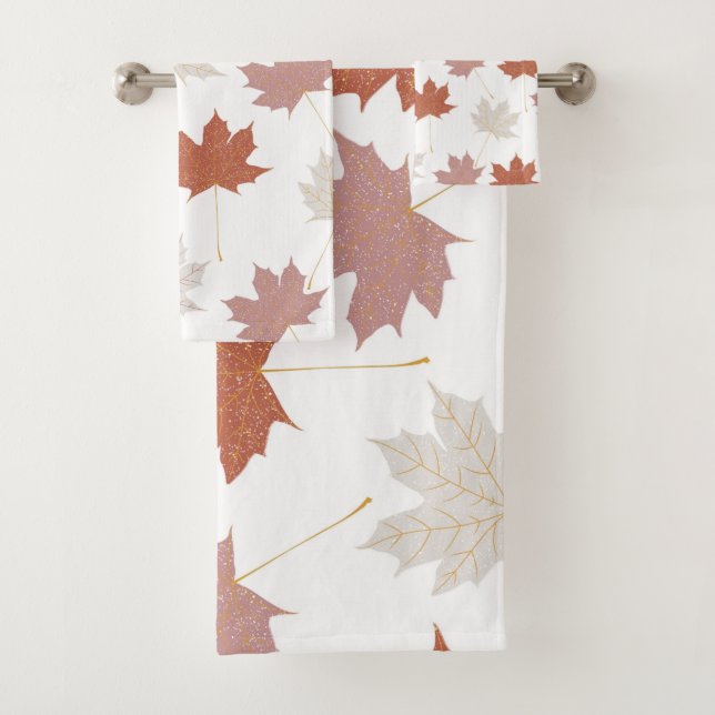 Rustic Botanical Terracotta Maple Leaves Pattern  Bath Towel Set (Insitu)