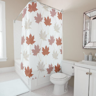 Rustic Botanical Terracotta Maple Leaves Pattern Shower Curtain