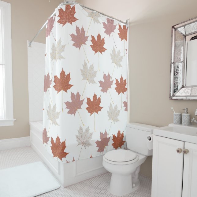 Rustic Botanical Terracotta Maple Leaves Pattern  Shower Curtain (In Situ)