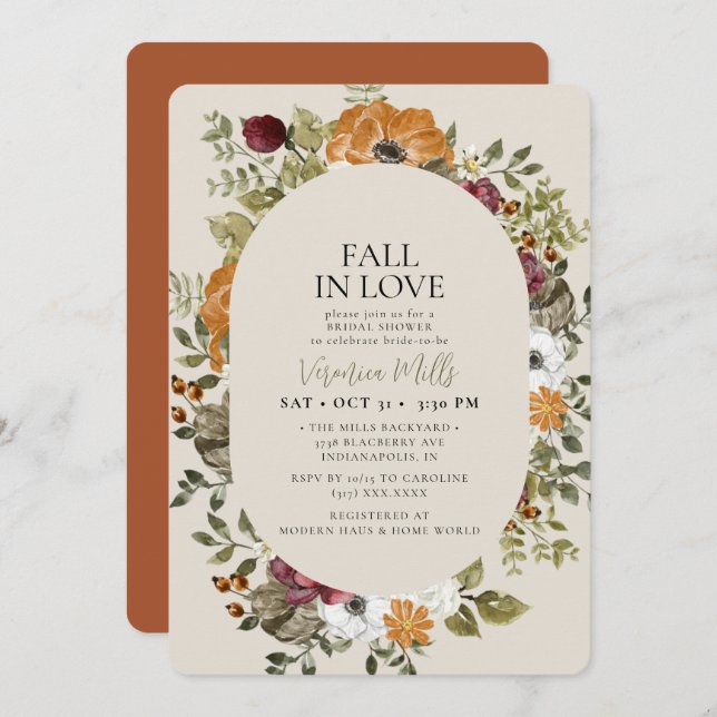 Rustic Botanical Terracotta Rust Bridal Shower Invitation (Front/Back)