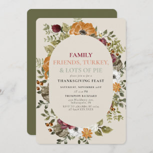 Rustic Botanical Thanksgiving Dinner Feast Party Invitation