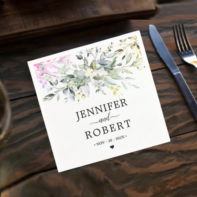 Rustic Botanical Theme | Eucalyptus Wedding Napkin (Enhance your wedding table decor with our Rustic Botanical Eucalyptus Greenery Wedding Napkins.)