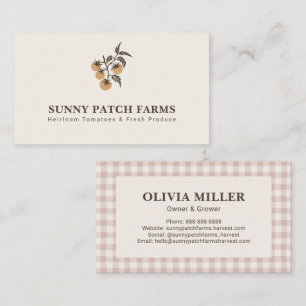 Rustic Botanical Tomato Plaid Farmers Market Sandy Business Card