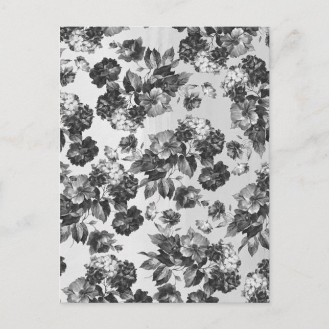 Rustic botanical vintage black white floral postcard (Front)