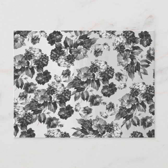 Rustic botanical vintage black white floral postcard (Front)