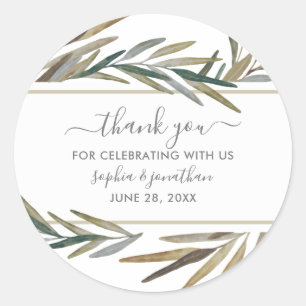 Rustic Botanical Watercolor Herb Wedding Thank You Classic Round Sticker