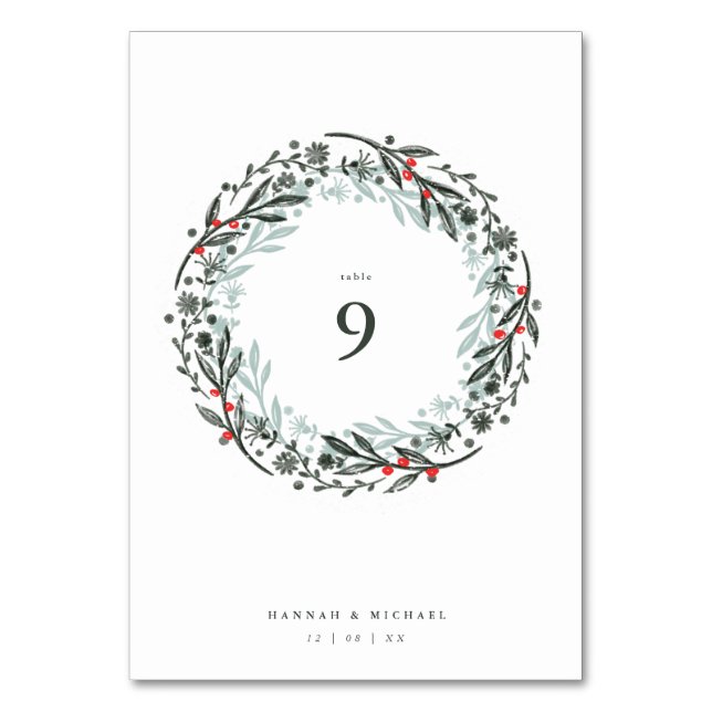 Rustic botanical watercolor wreath table number (Front)