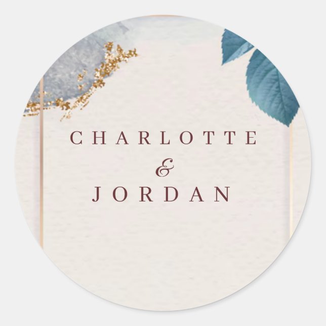 Rustic Botanical Wedding Invitation Classic Round Sticker (Front)