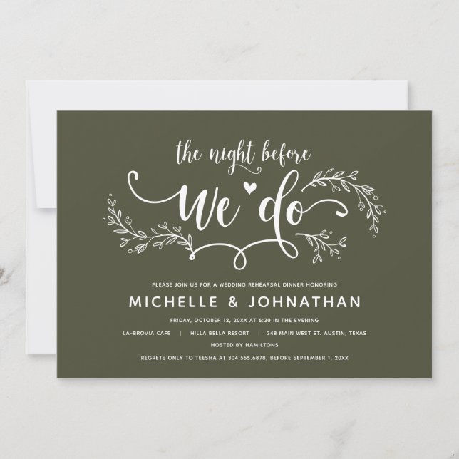 Rustic Botanical Wedding Rehearsal Dinner Invitation (Front)