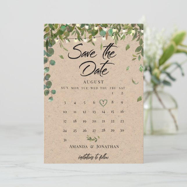 Rustic Botanical Wedding Save The Date Card (Standing Front)