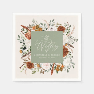 Rustic botanical wedding script sage green elegant napkin