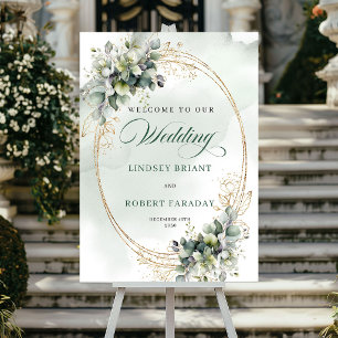 Rustic Botanical Wedding Welcome Sign Gold